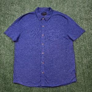 Lucky Brand Button Up Shirt Men's Size XL Blue Short Sleeve Collared Western